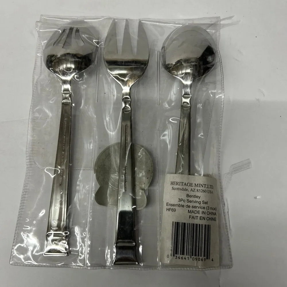Heritage Mint Bentley 18/10 Stainless 3 Pc Serving Set Sealed Slotted Spoon Fork